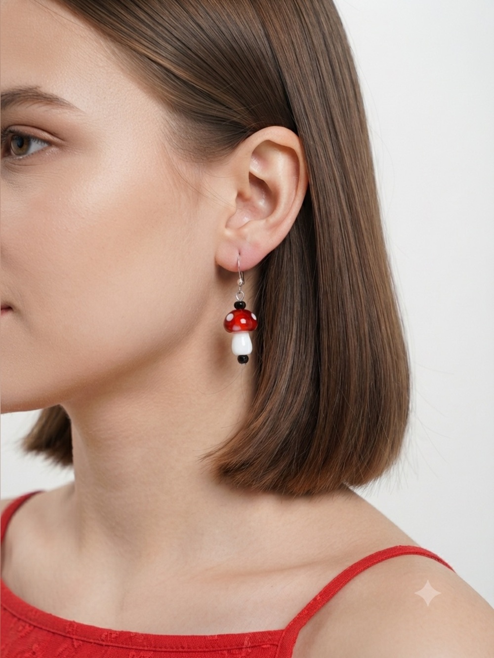 Handmade Red Mushroom Dangle Earrings Cottagecore Fairy